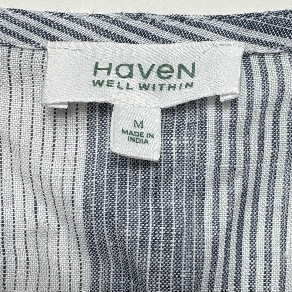 Haven Well Within Ombre Striped Linen V-Neck Top • Size M • 3/4 Sleeve Coastal - Picture 10 of 11